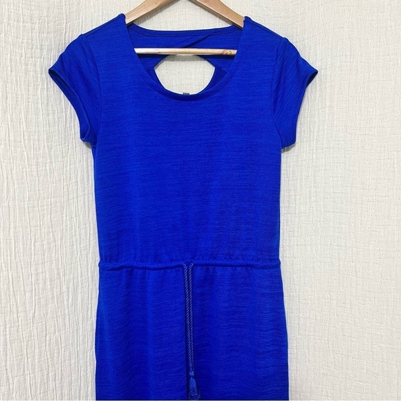 T By Talbots Royal Blue Cap Sleeve Scoop Neck Knit Maxi Dress Pockets Size S - Picture 4 of 7